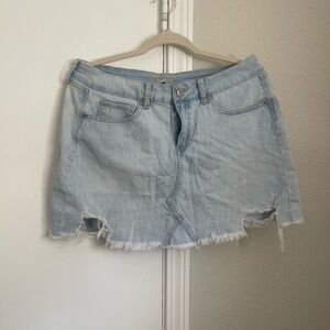 Ash Blue skirt with Distressed Hem